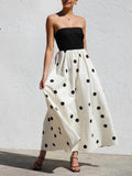 Elegant Wrap-Around Polka Dot Print Stitching A-Line Maxi Dress
