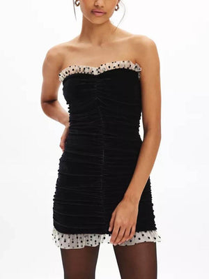 Aurohaya Robin Velvet Sweetheart Mini Dress Black