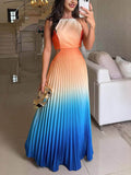 Exquisite Sleeveless Pleated Open Back Ombre Printed Maxi Dress