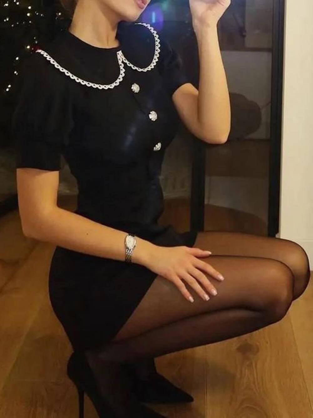 Aurohaya Sweet Lace Trim With A-Line Mini Dress