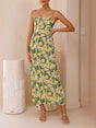 Aurohaya Sexy Linen Suspender Lace Slit Maxi Dress Green