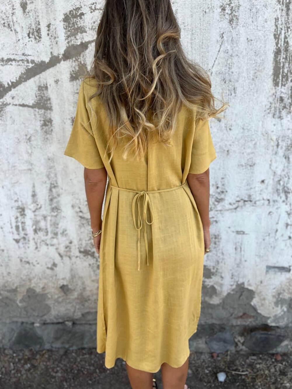 Aurohaya Bohemian Print Linen Loose Midi Dress