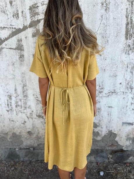 Aurohaya Bohemian Print Linen Loose Midi Dress