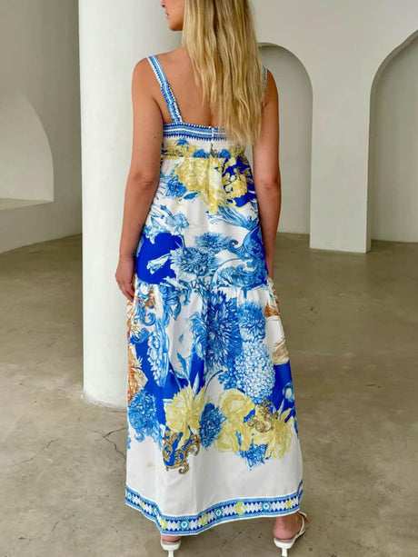 Aurohaya Fashionable European Style Holiday Style Fixed Print Suspender Dress