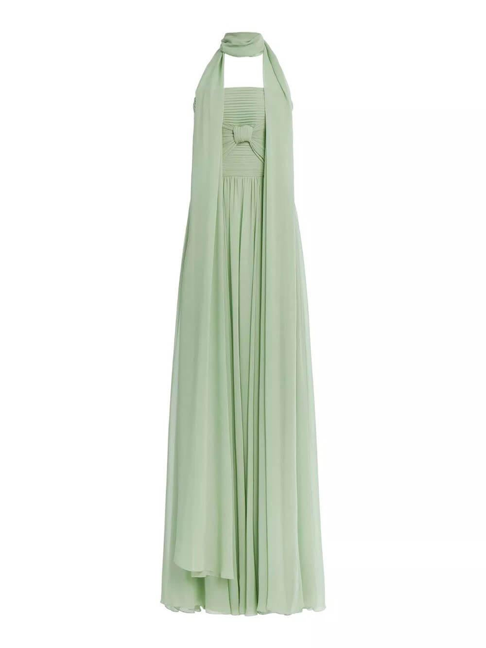 Aurohaya Elegant Sleeveless Pleated Long Skirt With Ribbon Strapless Dress
