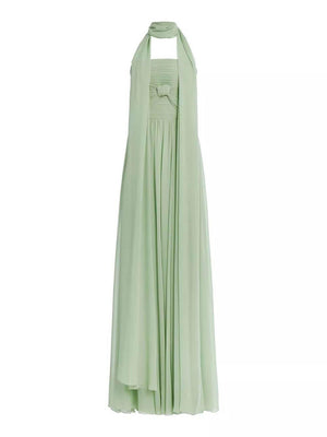 Aurohaya Elegant Sleeveless Pleated Long Skirt With Ribbon Strapless Dress