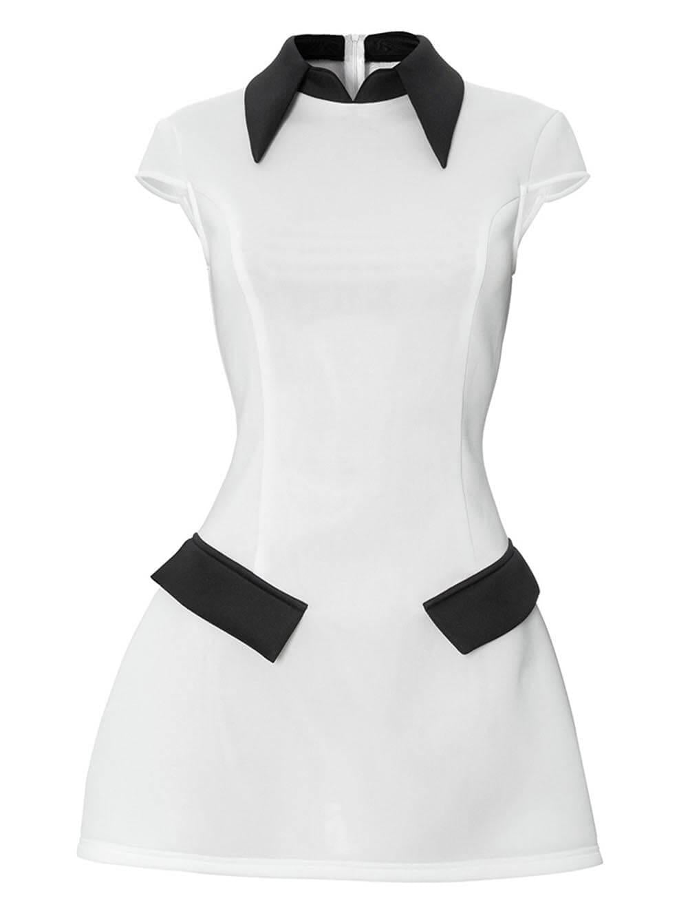 Aurohaya Elegant Contrast Color Patchwork Mini Dress