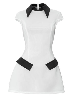 Aurohaya Elegant Contrast Color Patchwork Mini Dress