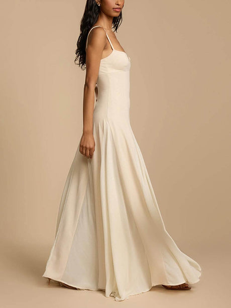 Aurohaya Elegant Patchwork Sling Long Swing Holiday Maxi Dress