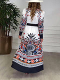 Unique Ethnic Pattern Print Loose Waist Maxi Dress