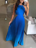 Exquisite Sleeveless Pleated Open Back Ombre Printed Maxi Dress