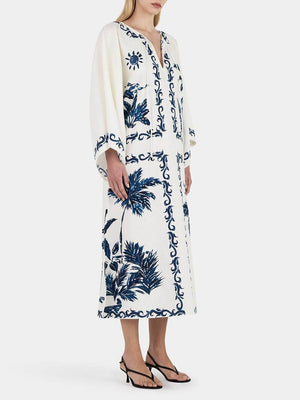 Aurohaya Vintage Hawaiian Print Sequined Oversized Loose Midi Dress