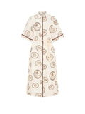 Modern Feel Linen Unique Ocean Print Cardigan Button Midi Dress