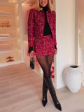 Elegant Tweed Plaid Long-sleeved Casual Pocket Jacket
