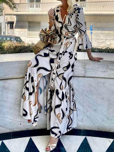 Aurohaya Elegant Ethnic Print Slim-Fit Halter Neck Maxi Dress