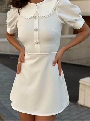 Aurohaya Sweet Lace Trim With A-Line Mini Dress