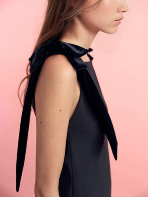 Aurohaya Elegant Bow Straps Straight Neckline Mini Dress