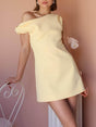 Aurohaya Elegant Off-The-Shoulder Party Mini Dress Lemon