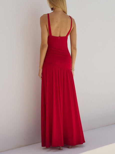 Aurohaya Luxury Mesh Semi-sheer Side Slit Cutout Maxi Dress