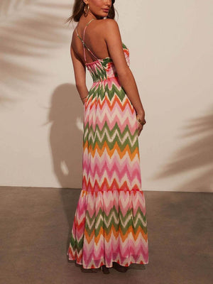Aurohaya Unique Wave Print Suspender Maxi Dress