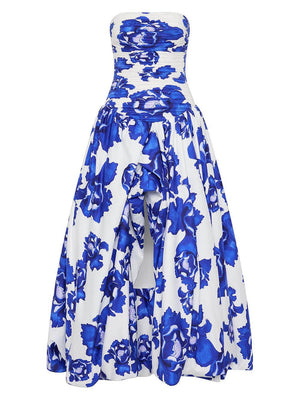 Aurohaya Elegance Perfect Moment Floral Off Shoulder Ruched Bodice Drape Bubble Hem Maxi Dress