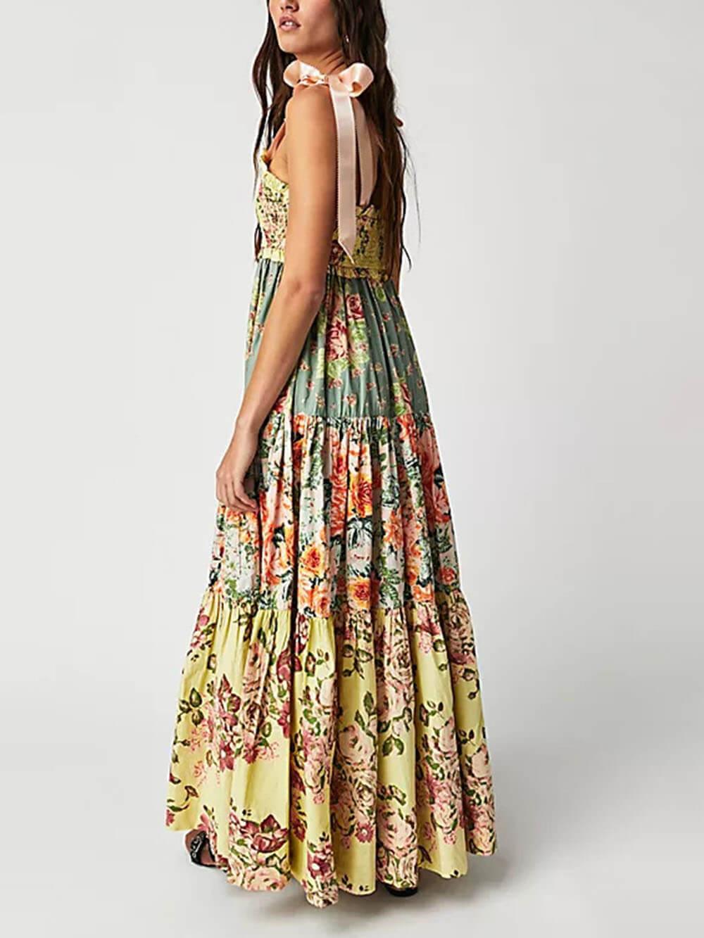 Aurohaya Classic French Fashion Floral Print Slip Dress