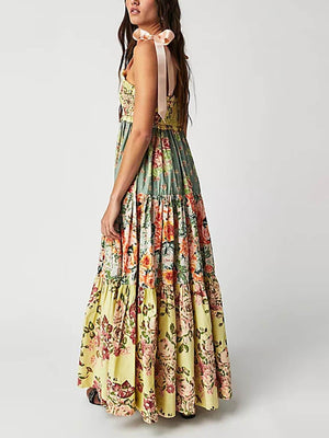 Aurohaya Classic French Fashion Floral Print Slip Dress