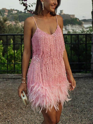 Aurohaya Stylish Cocktail Mini Dress Pink