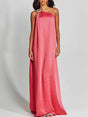 Aurohaya Exquisite Charming Glance Satin Metal Hardware One Shoulder Loose Maxi Dress Red
