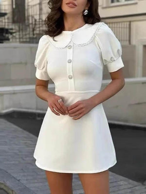 Aurohaya Sweet Lace Trim With A-Line Mini Dress White