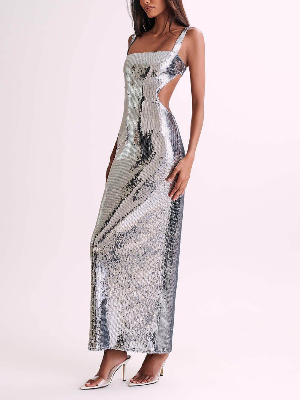 Aurohaya Sequin Cut Out Maxi Dress