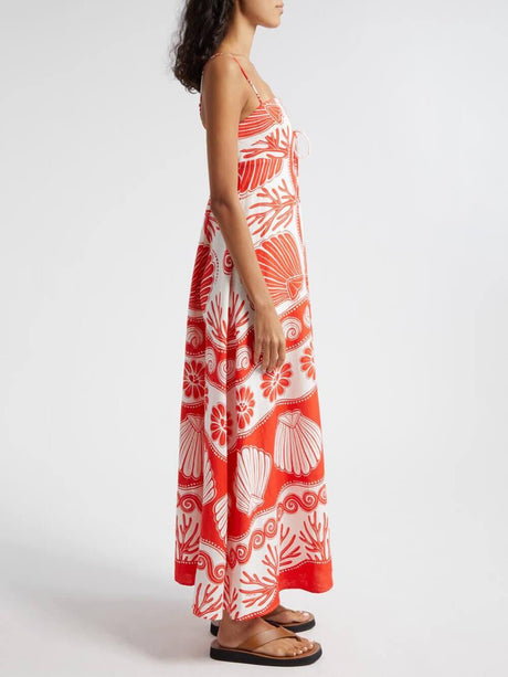 Aurohaya Shell Unique Print Front Lace-Up Loose Maxi Dress