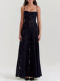 Aurohaya Black Floral Lace Back Maxi Dress Black