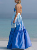 Gradient Color Print Cutout Waist Tiered Maxi Dress