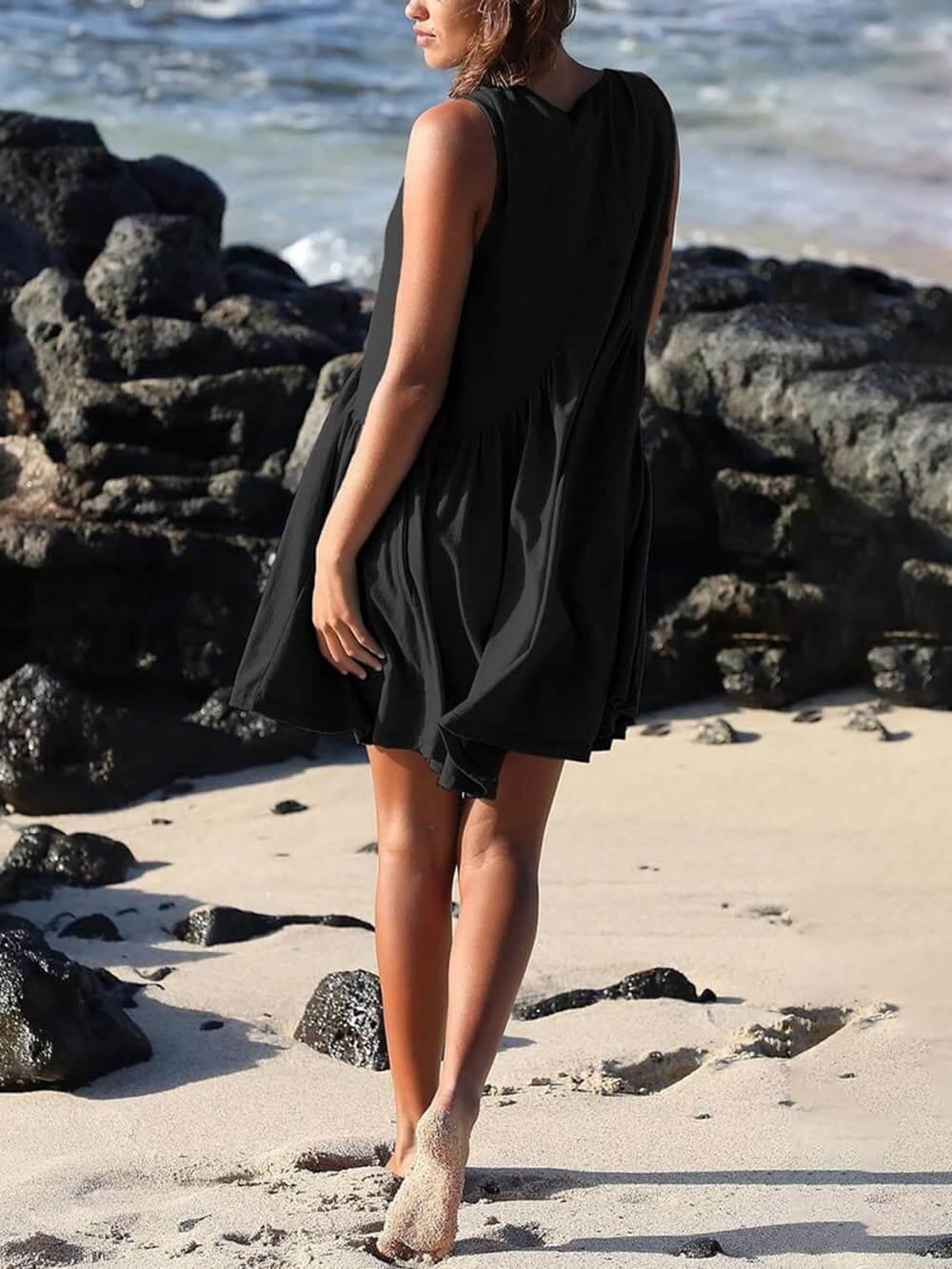 Aurohaya Deep V Wide Strap Mini Tank Dress