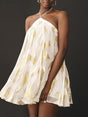 Aurohaya Sequins Hanging Neck Halter Print Swing Mini Dress White
