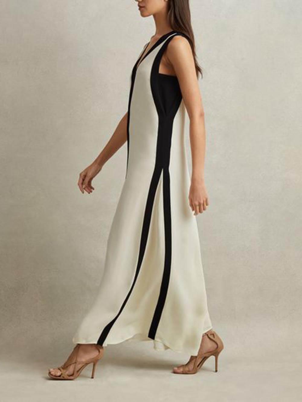 Aurohaya Reversible Style Colorblock A-Line Maxi Dress