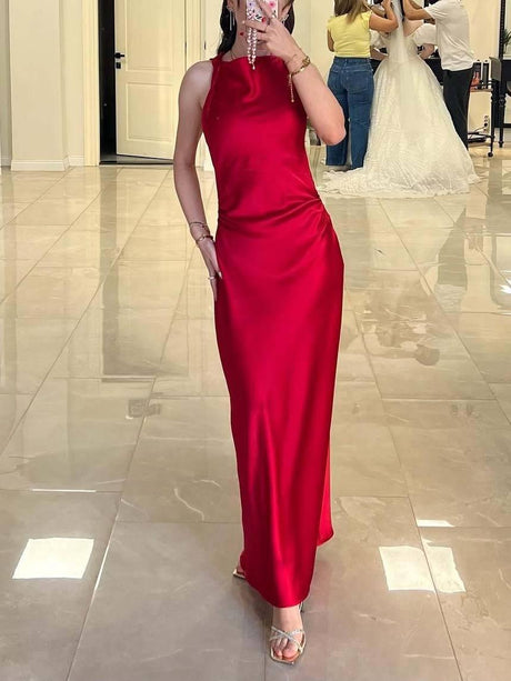 Aurohaya Sleeveless Satin Maxi Dress