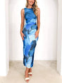 Aurohaya Printed Sleeveless Slim Fit Dress Blue