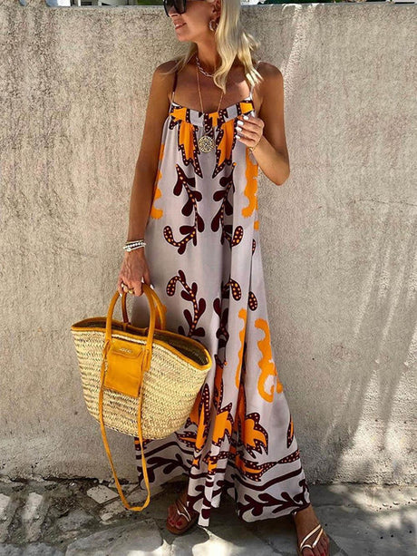 Aurohaya Ethnic Printed Loose Cami Maxi Dress Multicolor