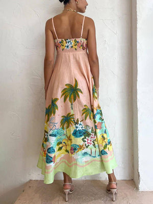 Aurohaya Sling Printed Casual Midi Dress