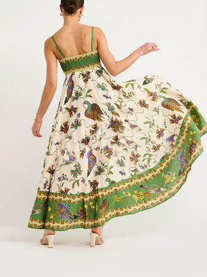 Aurohaya Sun Drenched Unique Print Smocked Back Pocketed Dress