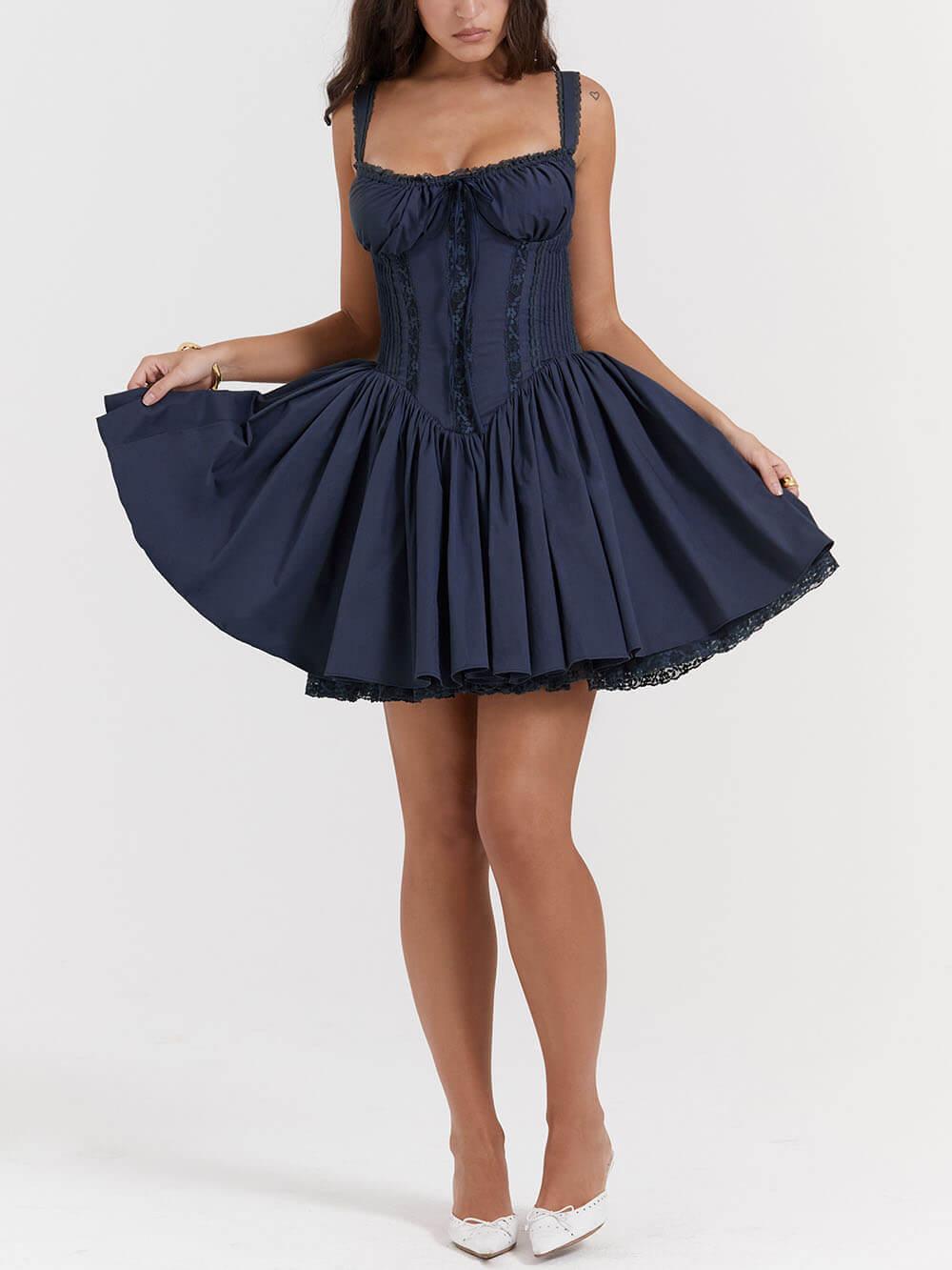 Aurohaya French Navy Corset Mini Dress