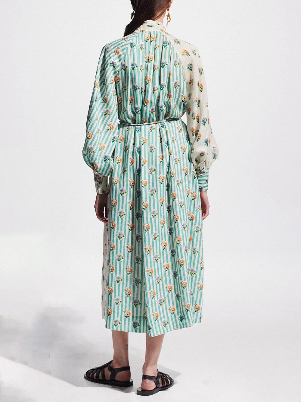 Aurohaya Elegant Puff Sleeve Printed Shirt Dress