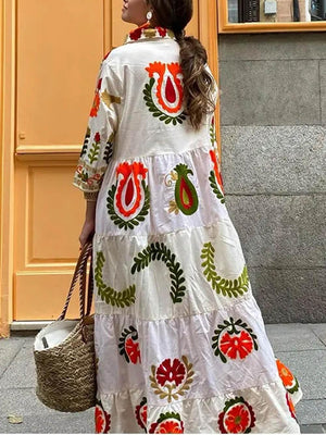 Aurohaya Bohemian Loose Print Dress