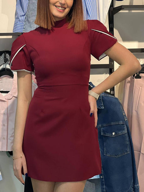 Aurohaya Elegant Sweet Moment Slit Short Sleeve Backless Bow Mini Dress