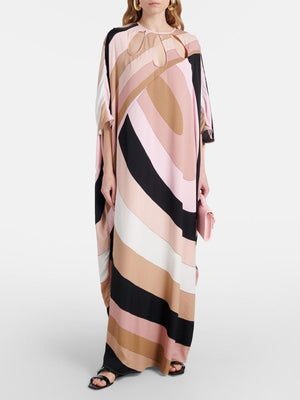 Aurohaya Exquisite Satin Irregular Stripe Print Maxi Dress