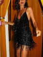 Aurohaya Hip-hugging glitter fringe mini dress Black