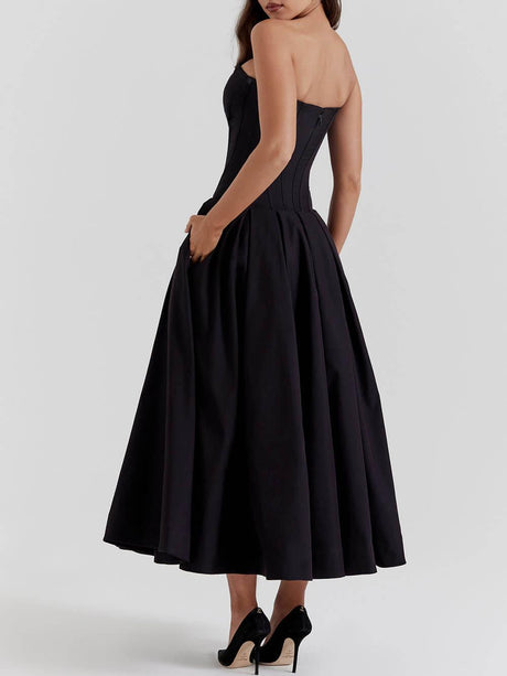 Aurohaya Black Strapless Midi Dress