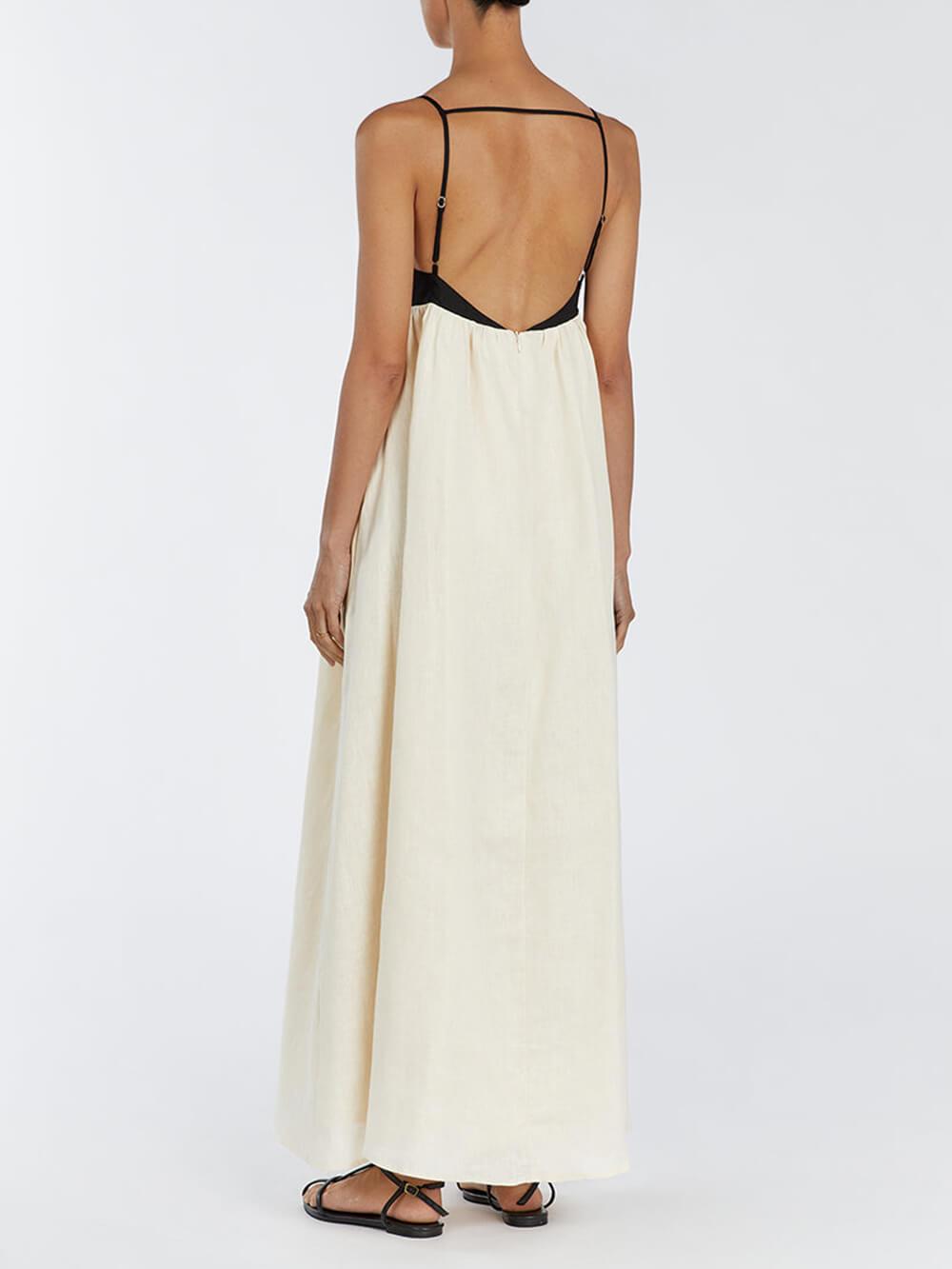 Aurohaya Loose Suspender Black And White Patchwork Maxi Dress